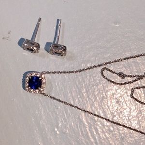 Sapphire & Silver Necklace & Earring Set